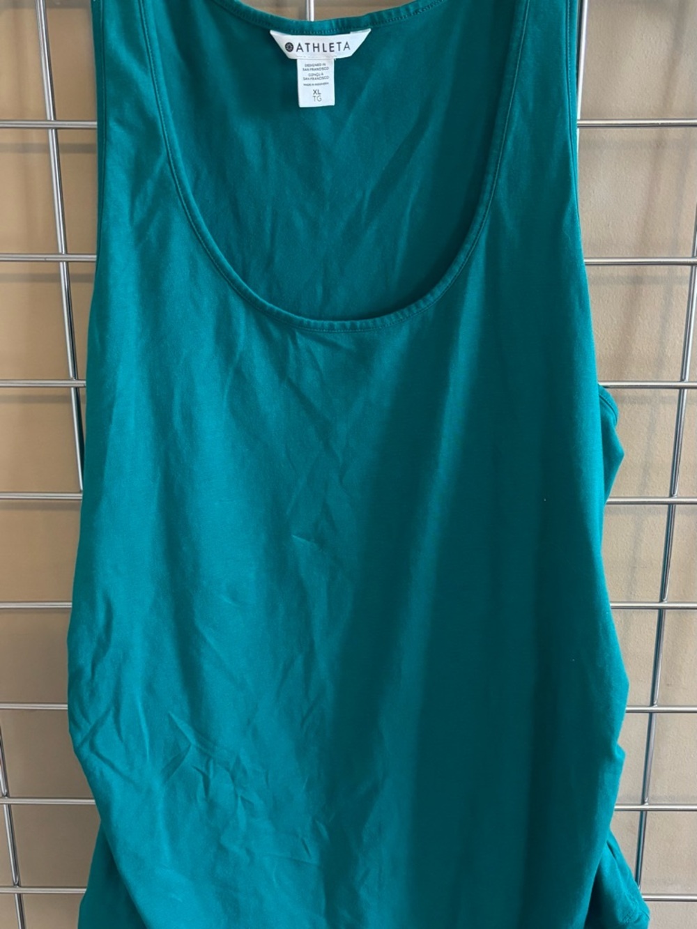 Athleta Teal Scoop-Neck Active Tank Sz XL Slimming Gathered Sides